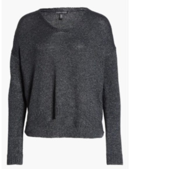 NWT Eileen Fisher Organic Linen Blend V-Neck Sweater - Picture 3 of 12